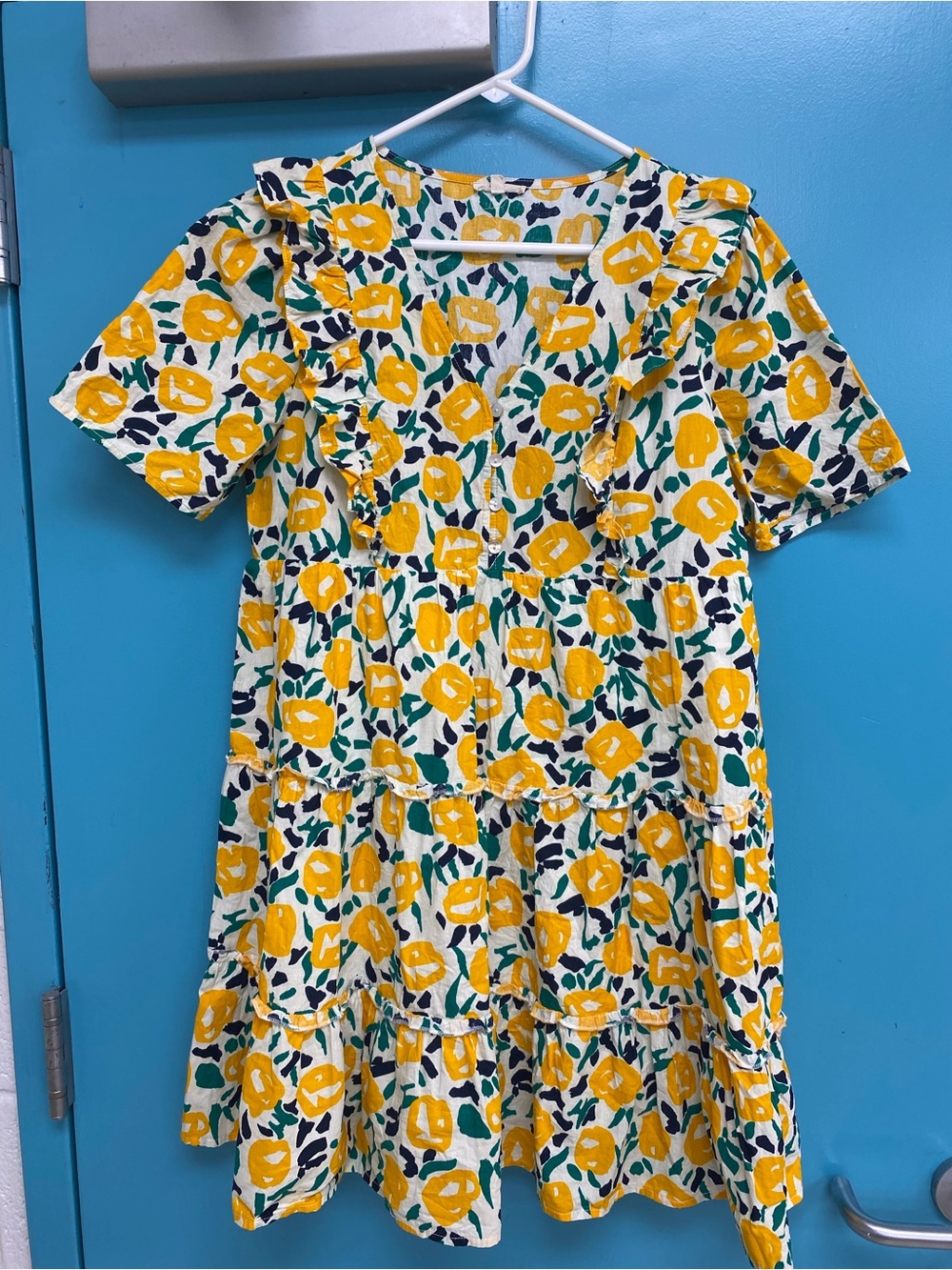JODIFL Yellow Floral Ruffle Tiered Girls Dress